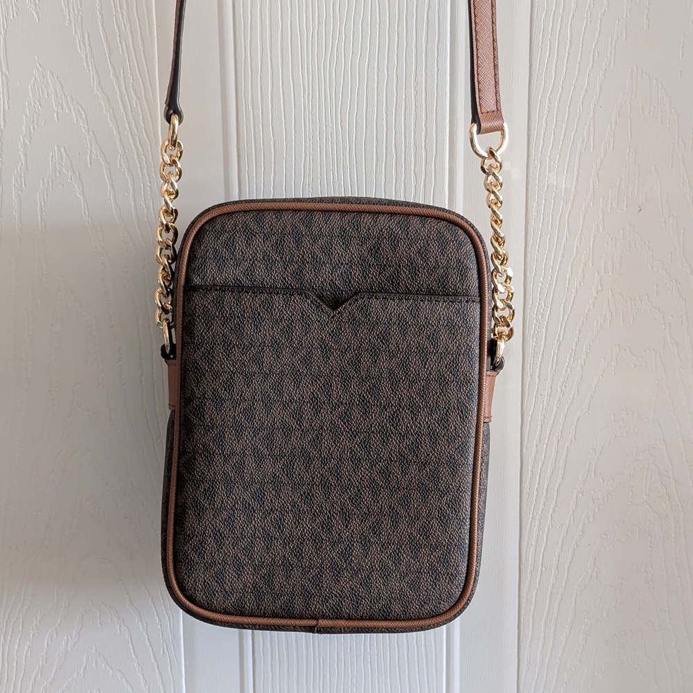 MK Brown Logo Patterned Crossbody Bag